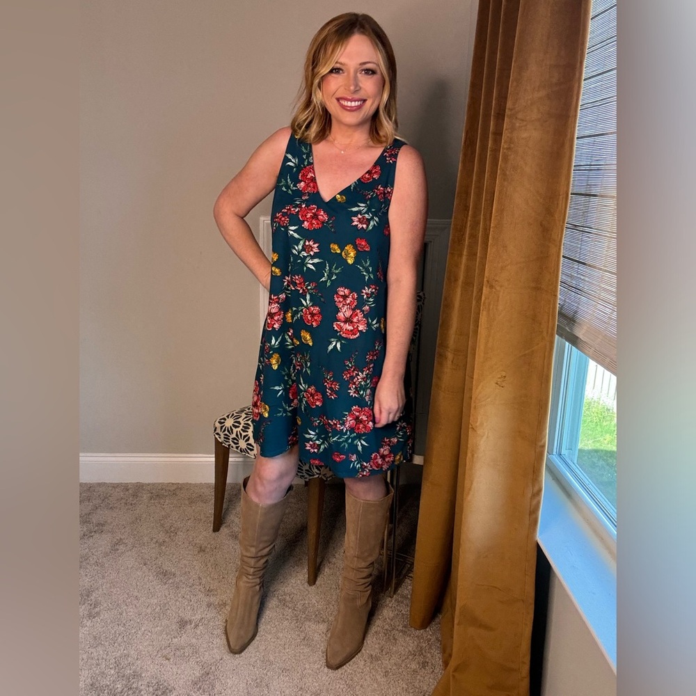 Teal Green Floral Brushed Knit Dress- Size XL- NINE BRITTON